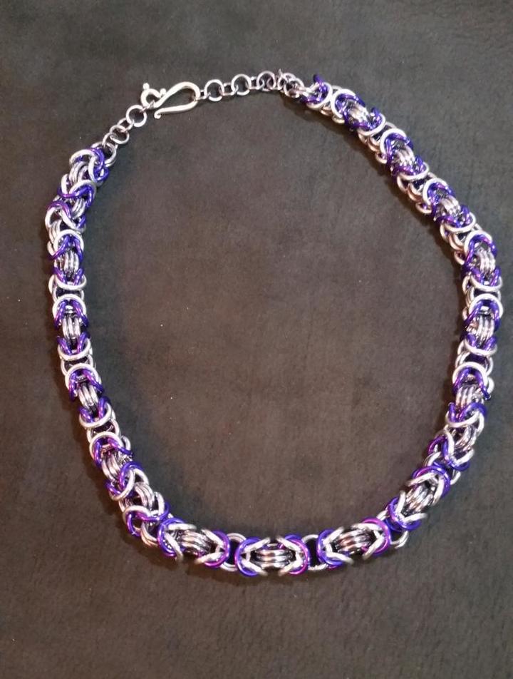 Silver and Purple chainmaille necklace